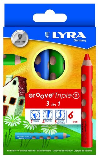 Crayons de couleur ergonomiques Lyra triple one triangulaires - 6 couleurs - Lyra