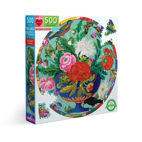 Puzzle Rond 500 pièces Bouquet brodé et oiseaux
